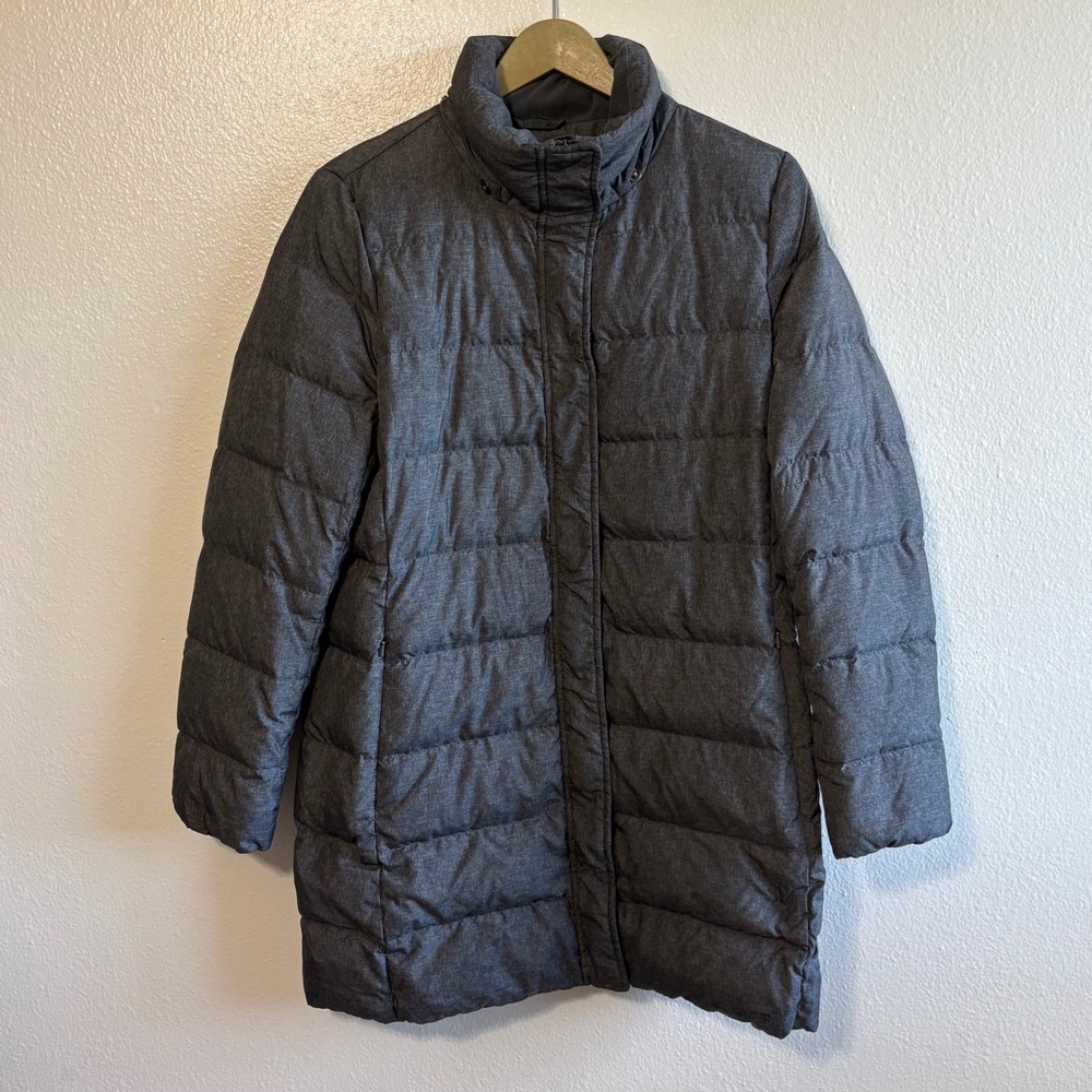 Lands End Size Medium Gray Down Filled Puffer Parka Jacket Winter Outdoor